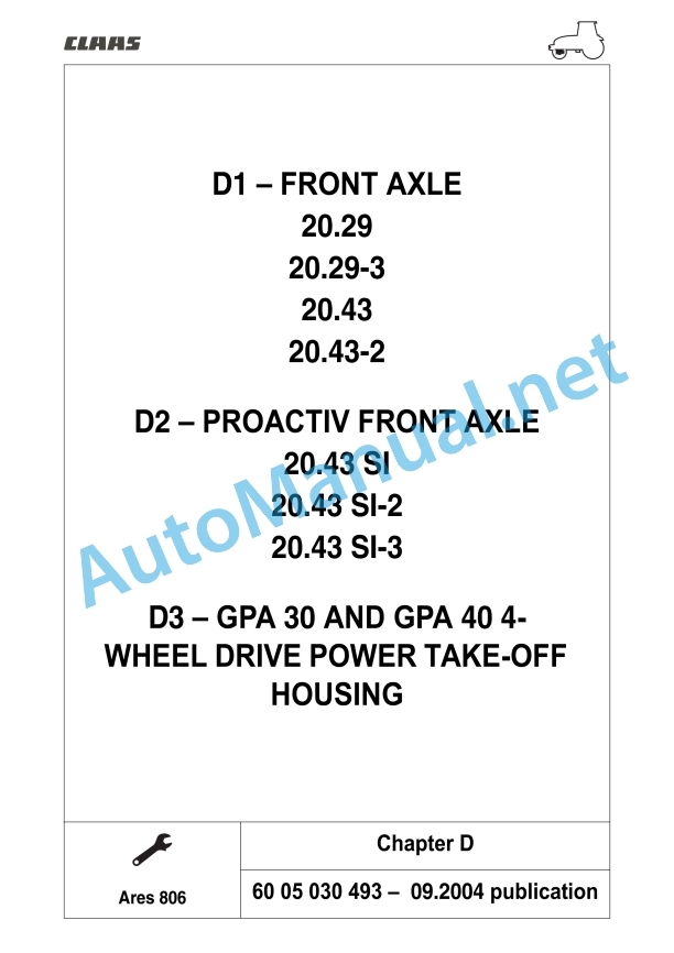 Claas Ares 836-816 Rz (A02) Tractors Repair Manual EN 6 Claas Ares 836-816 Rz (A02) Tractors Repair Manual EN - Image 6