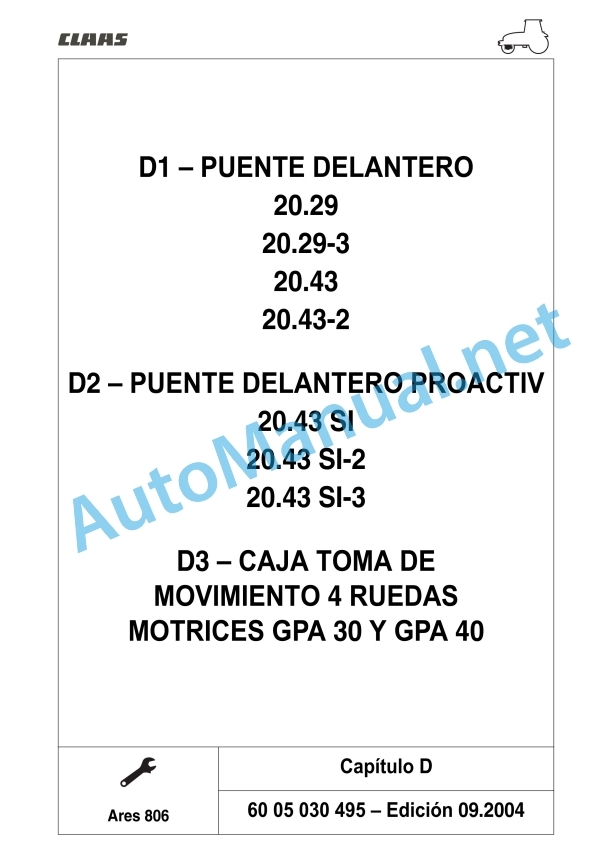 Claas Ares 836-816 Rz (A02) Tractors Repair Manual ES 4 Claas Ares 836-816 Rz (A02) Tractors Repair Manual ES - Image 4