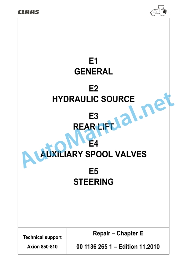 Claas Axion 850-810 Hexashift (A30) Tractors Repair Manual EN 11 Claas Axion 850-810 Hexashift (A30) Tractors Repair Manual EN - Image 11