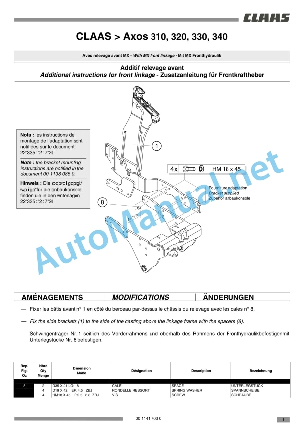 Claas Axos 340-310 (A22) Tractors Assembly Instruction EN 18 Claas Axos 340-310 (A22) Tractors Assembly Instruction EN - Image 18