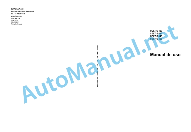 Claas Celtis 456-426 Rx, Rc, Ra (A07) Tractors Operator Manual ES 2 Claas Celtis 456-426 Rx, Rc, Ra (A07) Tractors Operator Manual ES - Image 2