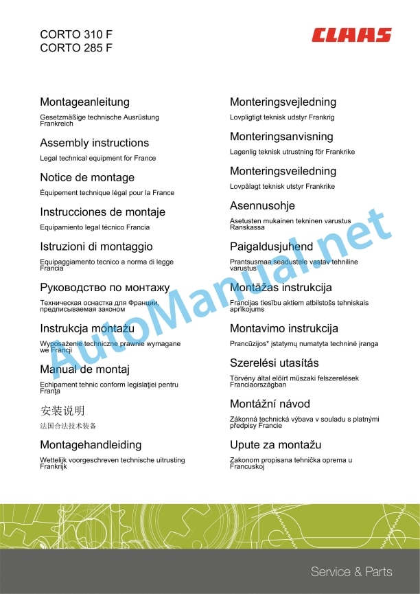 Claas Corto 310 F 285 F (F03) Mower Assembly Instruction EN 15 Claas Corto 310 F 285 F (F03) Mower Assembly Instruction EN - Image 15