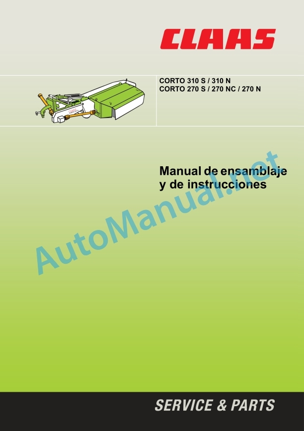 Claas Corto 310 S N (653) Mower Operator Manual ES 2 Claas Corto 310 S N (653) Mower Operator Manual ES - Image 2
