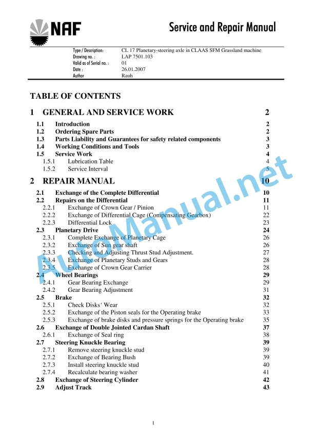 Claas Cougar 1400 Mahtechnik (788) Mower Repair Manual EN 4 Claas Cougar 1400 Mahtechnik (788) Mower Repair Manual EN - Image 4