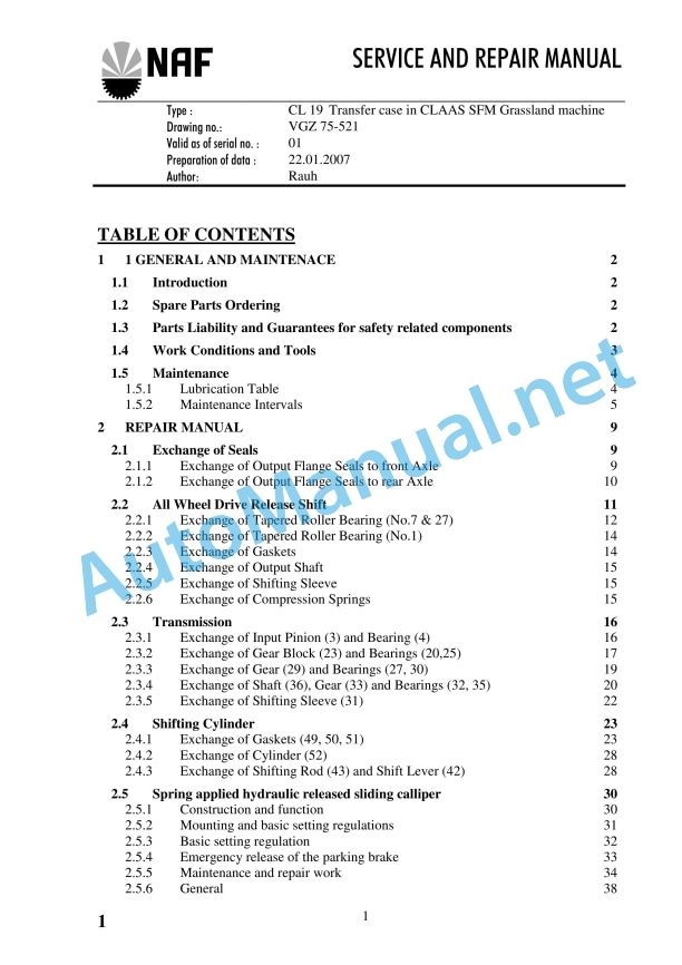 Claas Cougar 1400 Mahtechnik (788) Mower Repair Manual EN 5 Claas Cougar 1400 Mahtechnik (788) Mower Repair Manual EN - Image 5