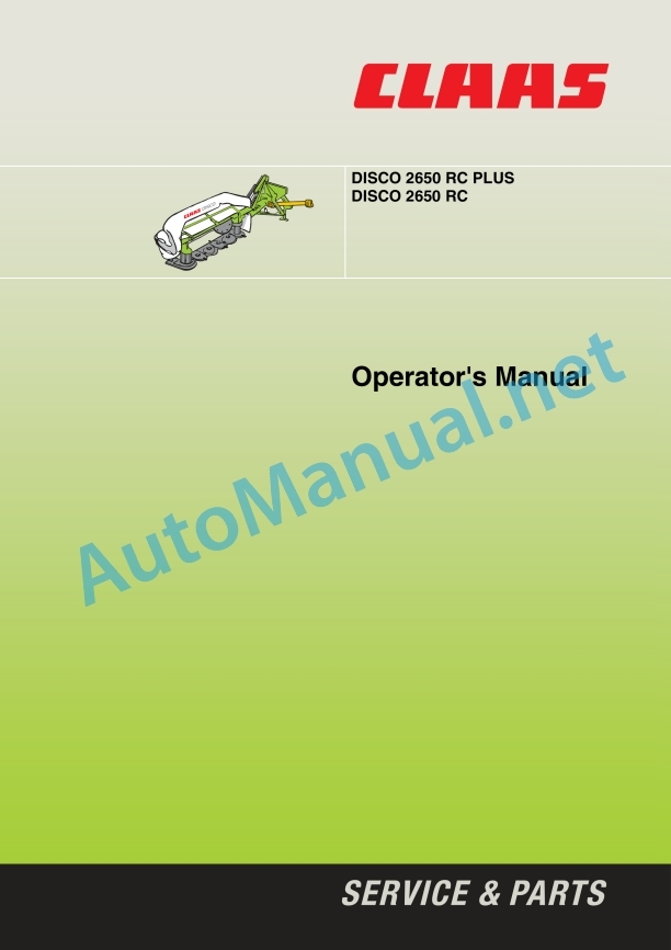 Claas Disco 2650 C (620) Mower Operator Manual EN 3 Claas Disco 2650 C (620) Mower Operator Manual EN - Image 3
