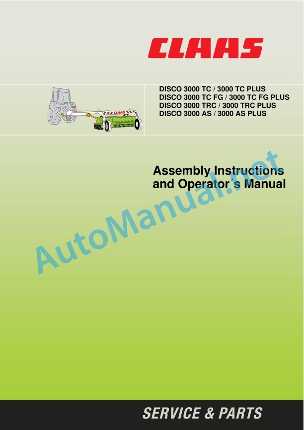Alternative view of Claas Disco 3000 Tc As Fg Trc (650) Mower Operator Manual EN