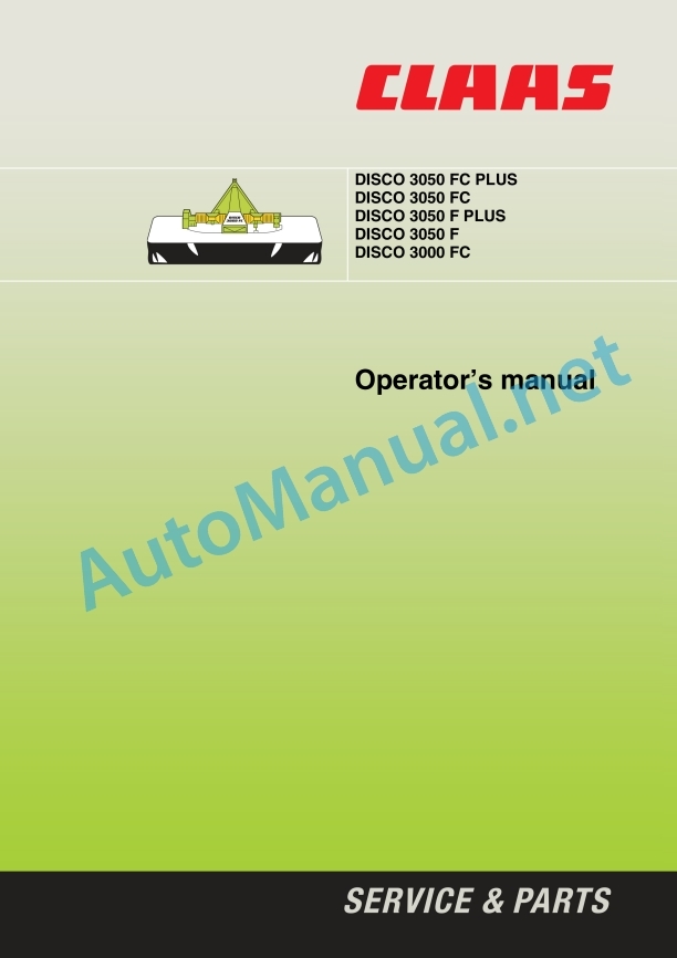 Claas Disco 3050 3000 F Fc (651) Mower Operator Manual EN 2 Claas Disco 3050 3000 F Fc (651) Mower Operator Manual EN - Image 2