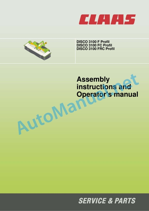 Claas Disco 3100 Fc Frc (639) Mower Operator Manual EN 2 Claas Disco 3100 Fc Frc (639) Mower Operator Manual EN - Image 2