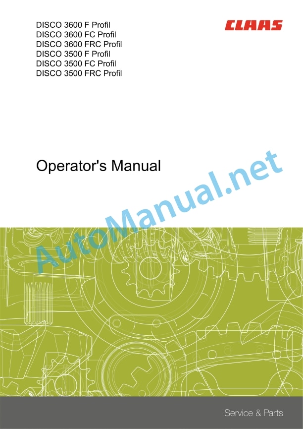 Claas Disco 3500 Fc Profil (F71) Mower Operator Manual EN 2 Claas Disco 3500 Fc Profil (F71) Mower Operator Manual EN - Image 2