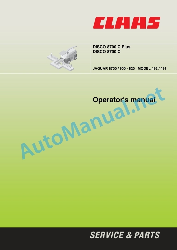 Claas Disco 8700 C C Plus (654) Mower Operator Manual EN 2 Claas Disco 8700 C C Plus (654) Mower Operator Manual EN - Image 2
