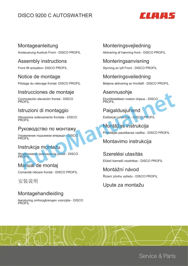 Claas Disco 9200 (F65) Mower Assembly Instruction EN 9 Claas Disco 9200 (F65) Mower Assembly Instruction EN - Image 9