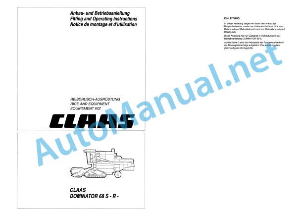 Claas Dominator 68 S R (155) Combines Operator Manual EN 3 Claas Dominator 68 S R (155) Combines Operator Manual EN - Image 3