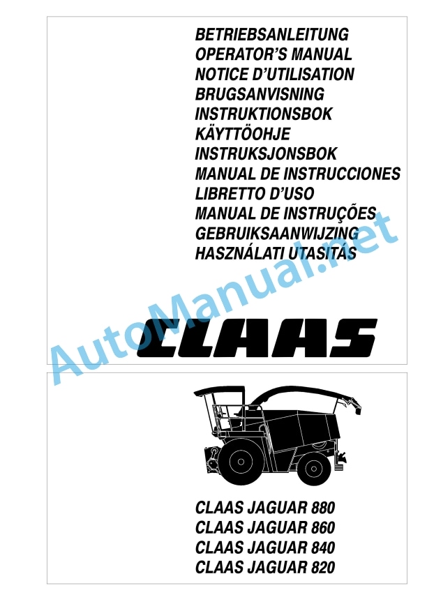 Claas Jaguar 880 860 840 820 (491) Forage Harvesters Operator Manual EN 3 Claas Jaguar 880 860 840 820 (491) Forage Harvesters Operator Manual EN - Image 3