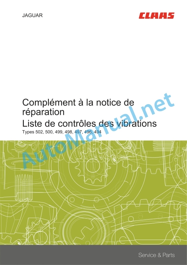 Claas Jaguar 980-930 (497) Forage Harvesters Repair Manual FR 12 Claas Jaguar 980-930 (497) Forage Harvesters Repair Manual FR - Image 12