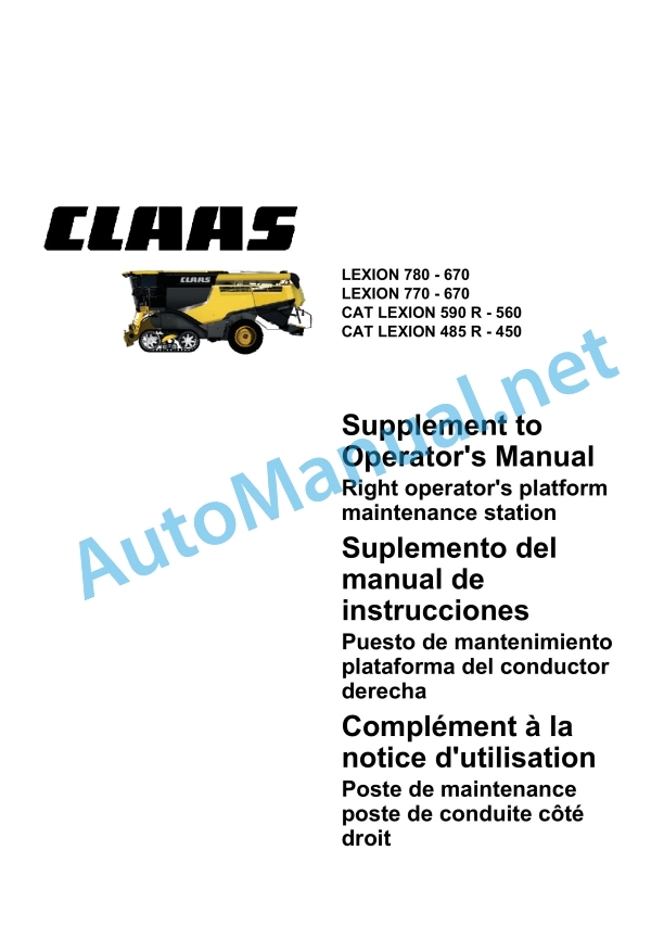 Claas Lexion 450 Cat (553) Combines Operator Manual EN 2 Claas Lexion 450 Cat (553) Combines Operator Manual EN - Image 2