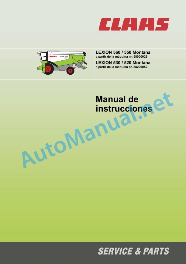 Claas Lexion 530-520 Montana (582) Combines Operator Manual ES 2 Claas Lexion 530-520 Montana (582) Combines Operator Manual ES - Image 2