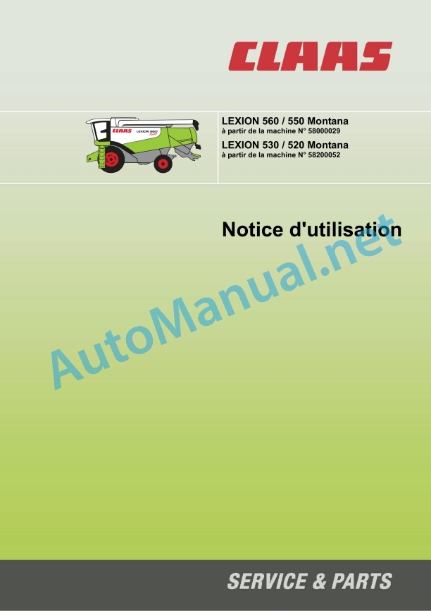 Claas Lexion 530-520 Montana (582) Combines Operator Manual FR 2 Claas Lexion 530-520 Montana (582) Combines Operator Manual FR - Image 2