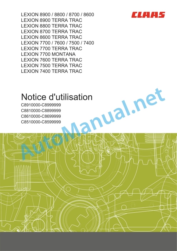 Claas Lexion 8900-8700 (C86) Combines Operator Manual FR 3 Claas Lexion 8900-8700 (C86) Combines Operator Manual FR - Image 3
