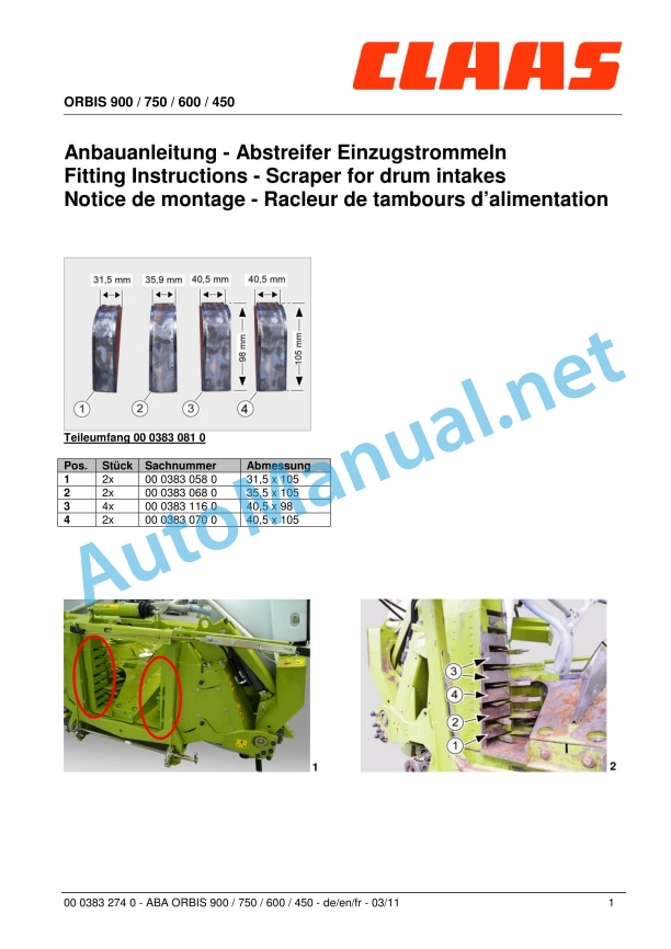 Claas Orbis 450 (657) Forage Harvesters Assembly Instruction EN 9 Claas Orbis 450 (657) Forage Harvesters Assembly Instruction EN - Image 9