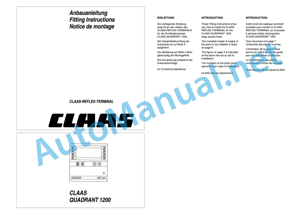 Alternative view of Claas Quadrant 1200 Rc (040) Balers Assembly Instruction EN