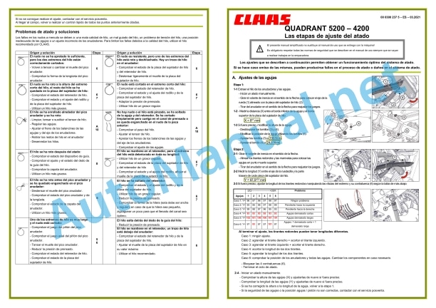 Claas Quadrant 5200 (J31) Baler Operator Manual ES 3 Claas Quadrant 5200 (J31) Baler Operator Manual ES - Image 3