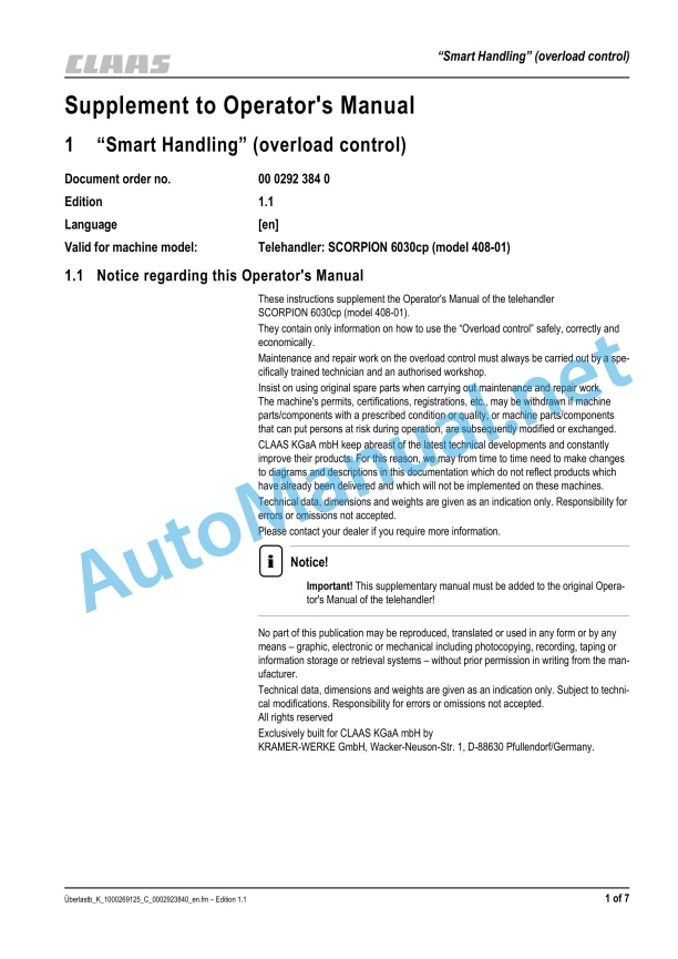 Claas Scorpion 6030 Cp (K10) Telehandlers Operator Manual EN 6 Claas Scorpion 6030 Cp (K10) Telehandlers Operator Manual EN - Image 6