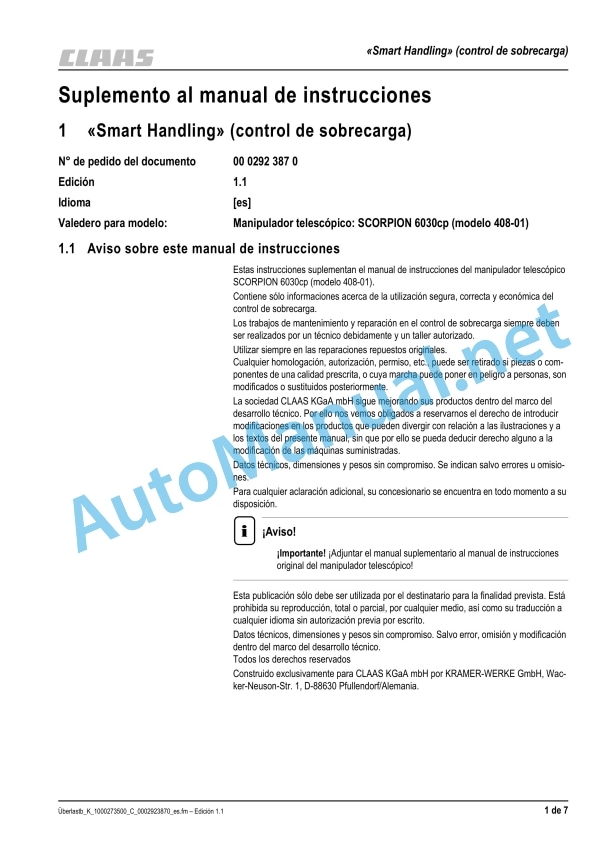 Claas Scorpion 6030 Cp (K10) Telehandlers Operator Manual ES 3 Claas Scorpion 6030 Cp (K10) Telehandlers Operator Manual ES - Image 3
