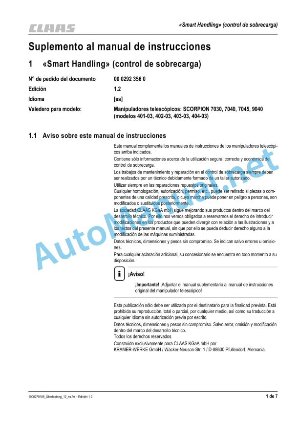 Claas Scorpion 9040 (K05) Telehandlers Operator Manual ES 2 Claas Scorpion 9040 (K05) Telehandlers Operator Manual ES - Image 2