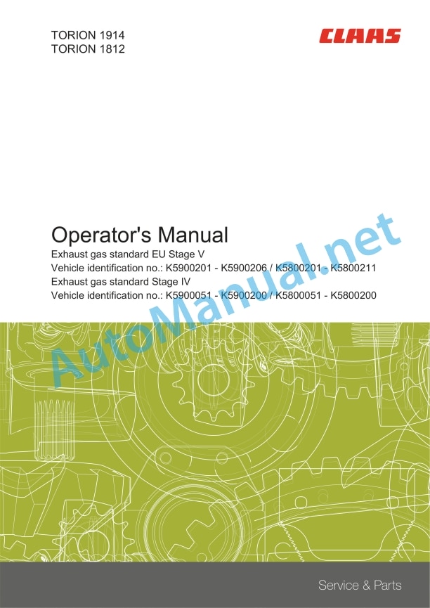 Claas Torion 1812 (K58) Wheel Loaders Operator Manual EN 3 Claas Torion 1812 (K58) Wheel Loaders Operator Manual EN - Image 3