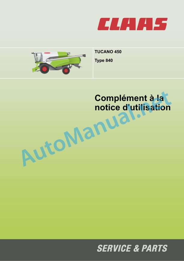 Alternative view of Claas Tucano 480-470 (840) Combines Operator Manual FR