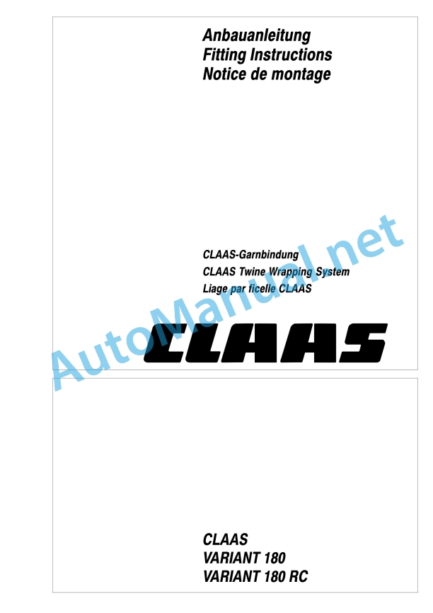 Alternative view of Claas Variant 180 Roto Cut (048) Balers Assembly Instruction EN