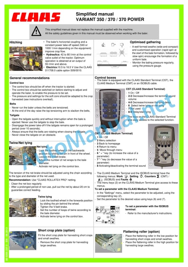 Claas Variant 370 (771) Balers Operator Manual EN 8 Claas Variant 370 (771) Balers Operator Manual EN - Image 8