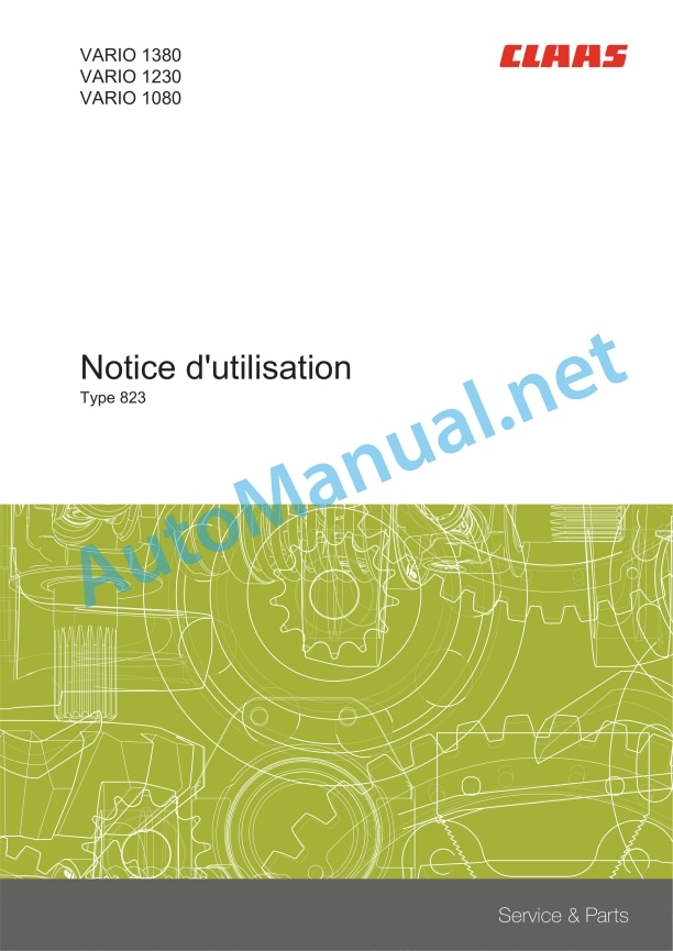 Alternative view of Claas Vario 1380-1080 (823) Combines Operator Manual FR