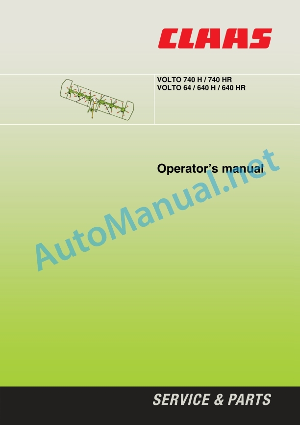 Alternative view of Claas Volto 740 H Hr (369) Tedders Operator Manual EN
