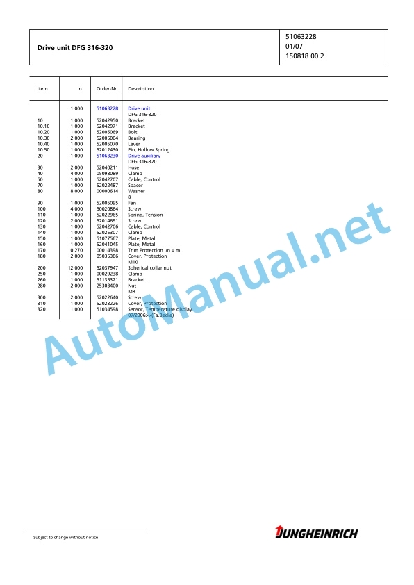 Jungheinrich Forklift DFG 316 GE115-310ZZ Spare Parts Manual FN423050 3 Jungheinrich Forklift DFG 316 GE115-310ZZ Spare Parts Manual FN423050 - Image 3