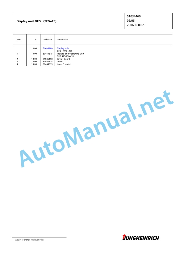 Jungheinrich Forklift DFG 316 GE115-310ZZ Spare Parts Manual FN423050 4 Jungheinrich Forklift DFG 316 GE115-310ZZ Spare Parts Manual FN423050 - Image 4