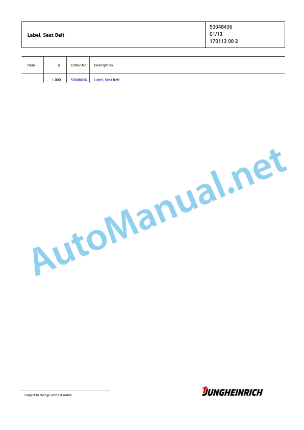 Alternative view of Jungheinrich Forklift DFG 316 GE115-330ZZ Spare Parts Manual FN424461