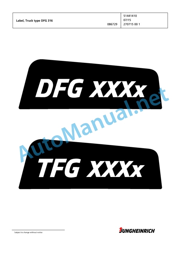 Alternative view of Jungheinrich Forklift DFG 316 GE115-464DZ Spare Parts Manual FN585512