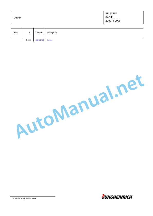Alternative view of Jungheinrich Forklift DFG 320 GE100-435DZ Spare Parts Manual FN424528