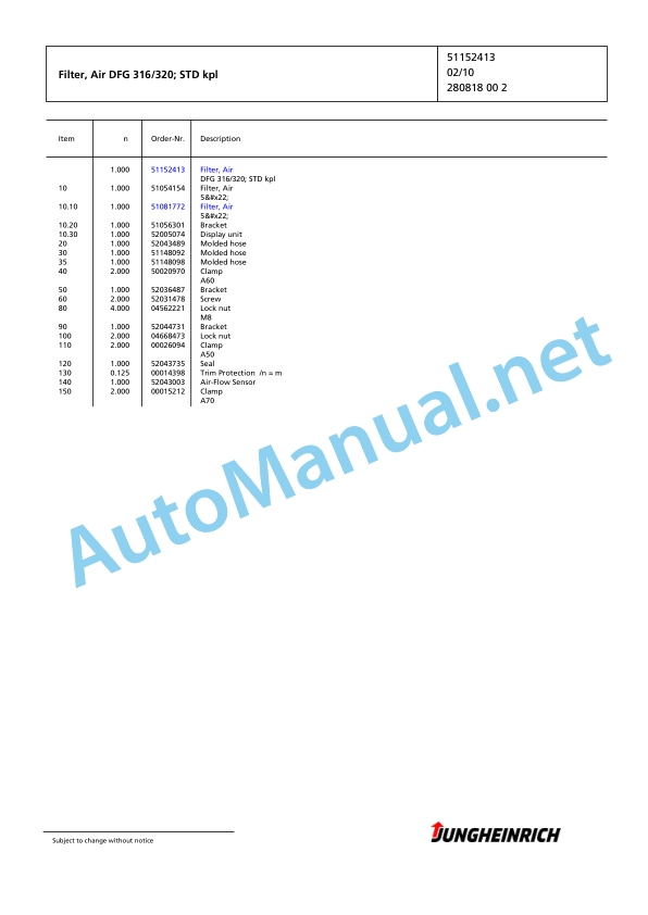 Jungheinrich Forklift DFG 320 GE120-330ZT Spare Parts Manual FN425031 4 Jungheinrich Forklift DFG 320 GE120-330ZT Spare Parts Manual FN425031 - Image 4