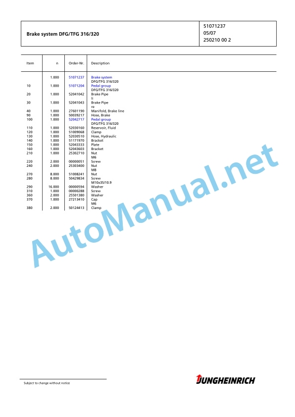 Jungheinrich Forklift DFG 320 GE120-380ZT Spare Parts Manual FN423060 4 Jungheinrich Forklift DFG 320 GE120-380ZT Spare Parts Manual FN423060 - Image 4