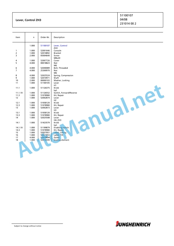 Jungheinrich Forklift DFG 320 Spare Parts Manual FN423883 5 Jungheinrich Forklift DFG 320 Spare Parts Manual FN423883 - Image 5