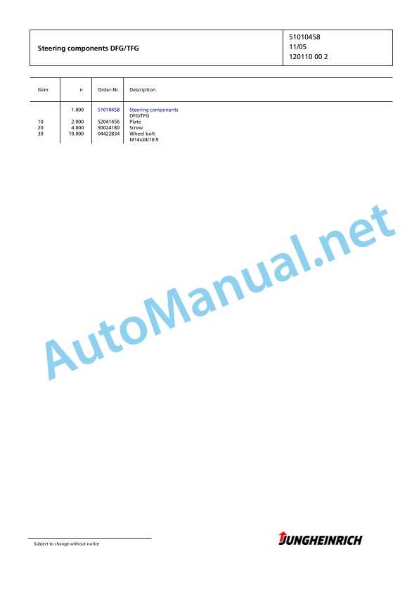 Jungheinrich Forklift DFG 320s G-330ZZ Spare Parts Manual FN424524 4 Jungheinrich Forklift DFG 320s G-330ZZ Spare Parts Manual FN424524 - Image 4