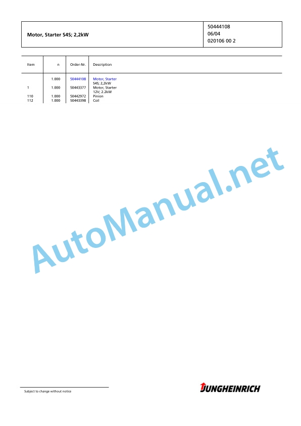 Jungheinrich Forklift DFG 425 G+E115-500DZ Spare Parts Manual FN424530 3 Jungheinrich Forklift DFG 425 G+E115-500DZ Spare Parts Manual FN424530 - Image 3