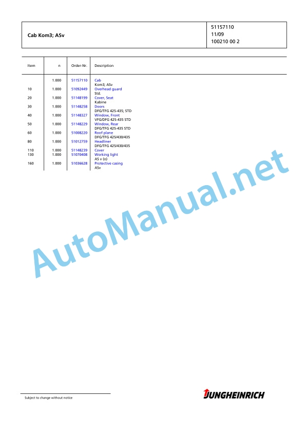 Alternative view of Jungheinrich Forklift DFG 425 G+E115-550DZ Spare Parts Manual FN426997