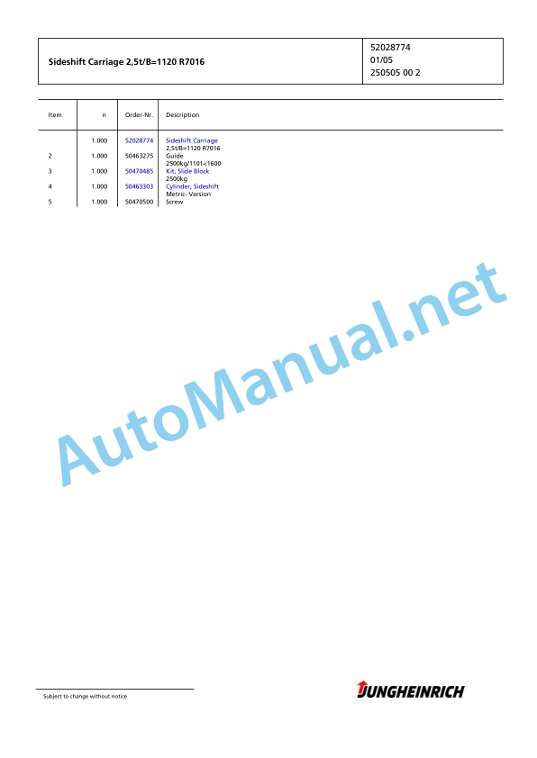 Jungheinrich Forklift DFG 425 G+E120-500DZ Spare Parts Manual FN423999 5 Jungheinrich Forklift DFG 425 G+E120-500DZ Spare Parts Manual FN423999 - Image 5
