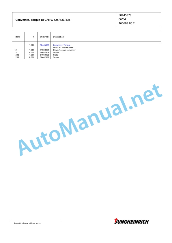 Jungheinrich Forklift DFG 425 G120-440DZ Spare Parts Manual FN427136 3 Jungheinrich Forklift DFG 425 G120-440DZ Spare Parts Manual FN427136 - Image 3