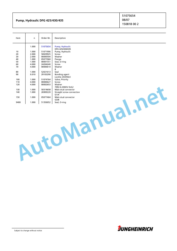 Jungheinrich Forklift DFG 425 GE115-500DZ Spare Parts Manual FN425524 5 Jungheinrich Forklift DFG 425 GE115-500DZ Spare Parts Manual FN425524 - Image 5
