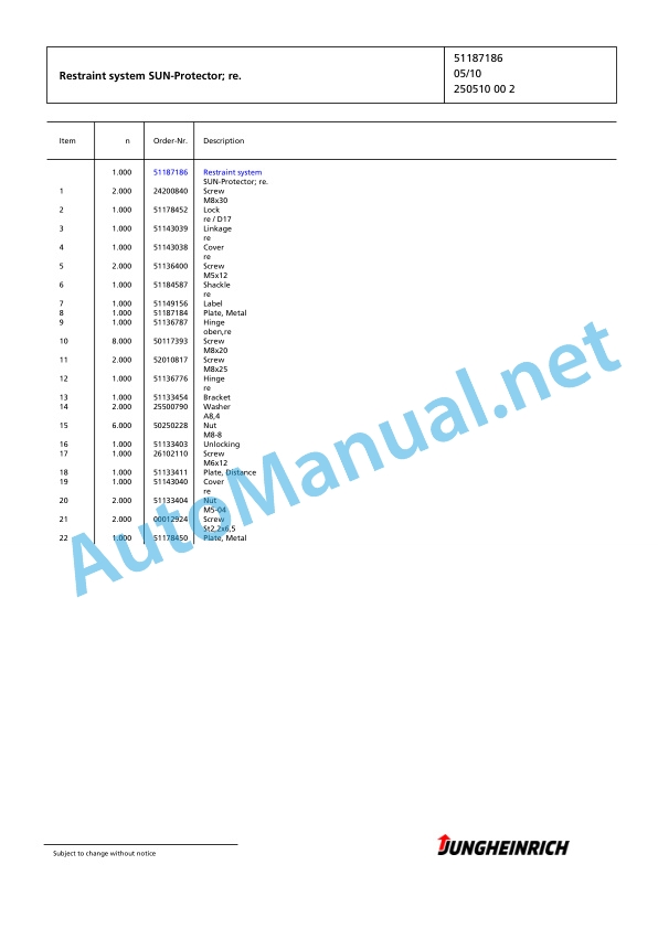 Alternative view of Jungheinrich Forklift DFG 425 GE120-400ZT Spare Parts Manual FN424915